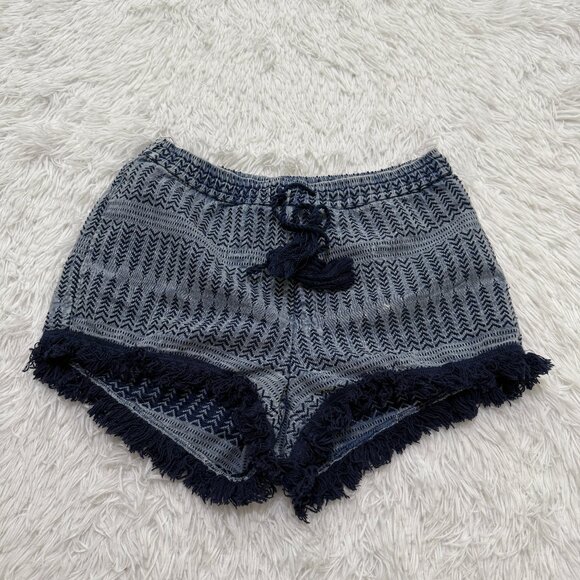 EARTHBOUND Pants - Women Earthbound Knit Shorts with Tassel Drawstring Fringe Hem in Navy Small